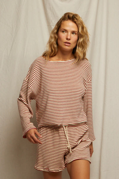 Jace Loop Terry Sweatshort - Poppy/Chocolate Stripe