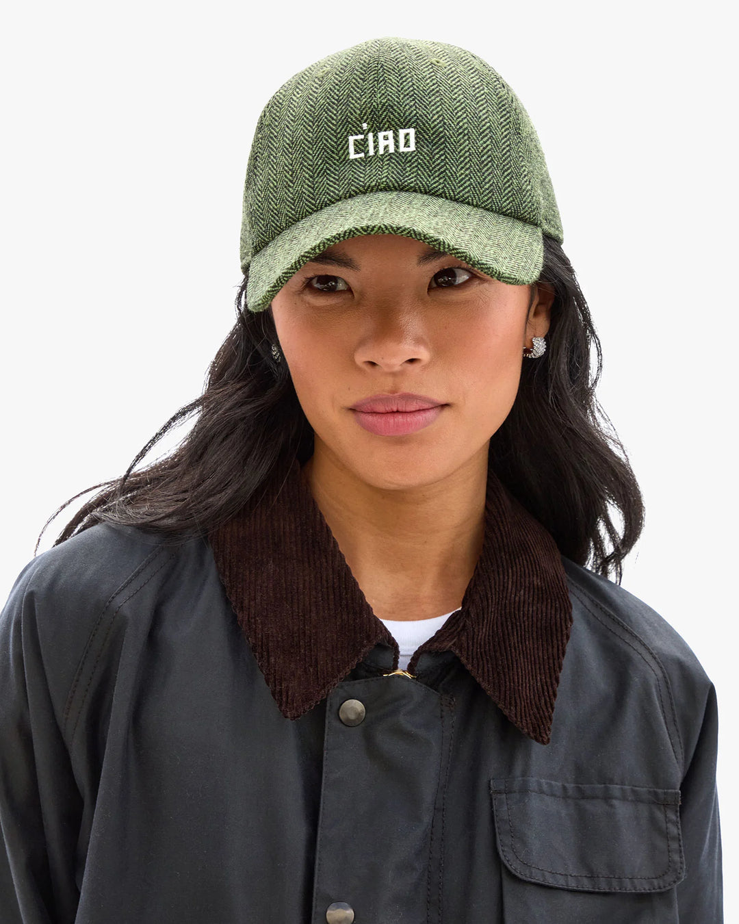 Wool Baseball Hat - Green/Black Embroidered Petit Ciao