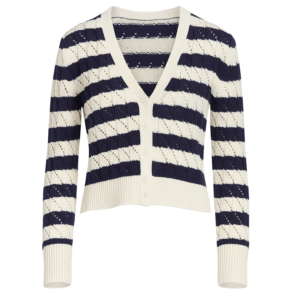 Aya Stripe Cardi - Ivory/Navy