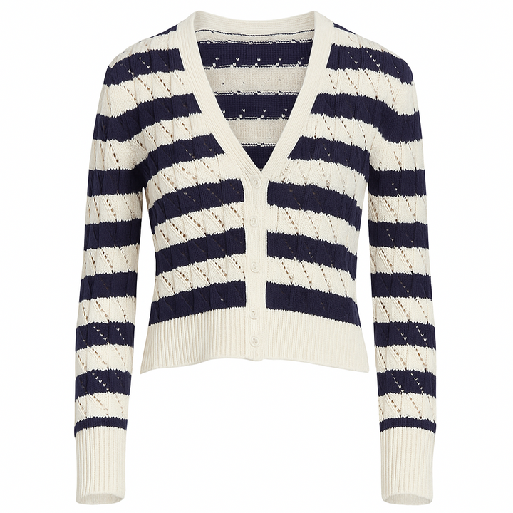 Aya Stripe Cardi - Ivory/Navy