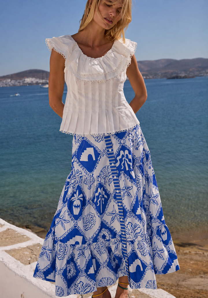 Button Front Skirt - Asterias Blue