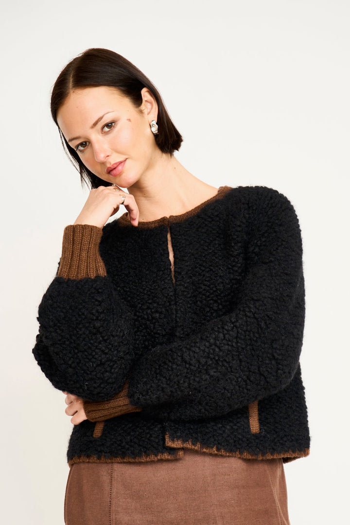Fargo Knit Jacket- Black/Caramel