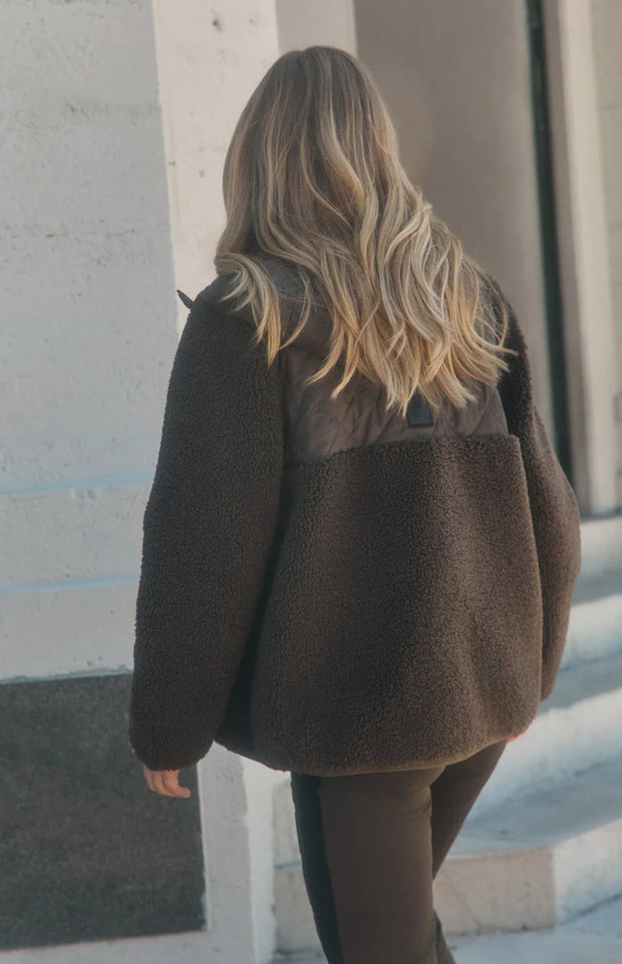 Tahoe Hooded Shearling Jacket - Coffee