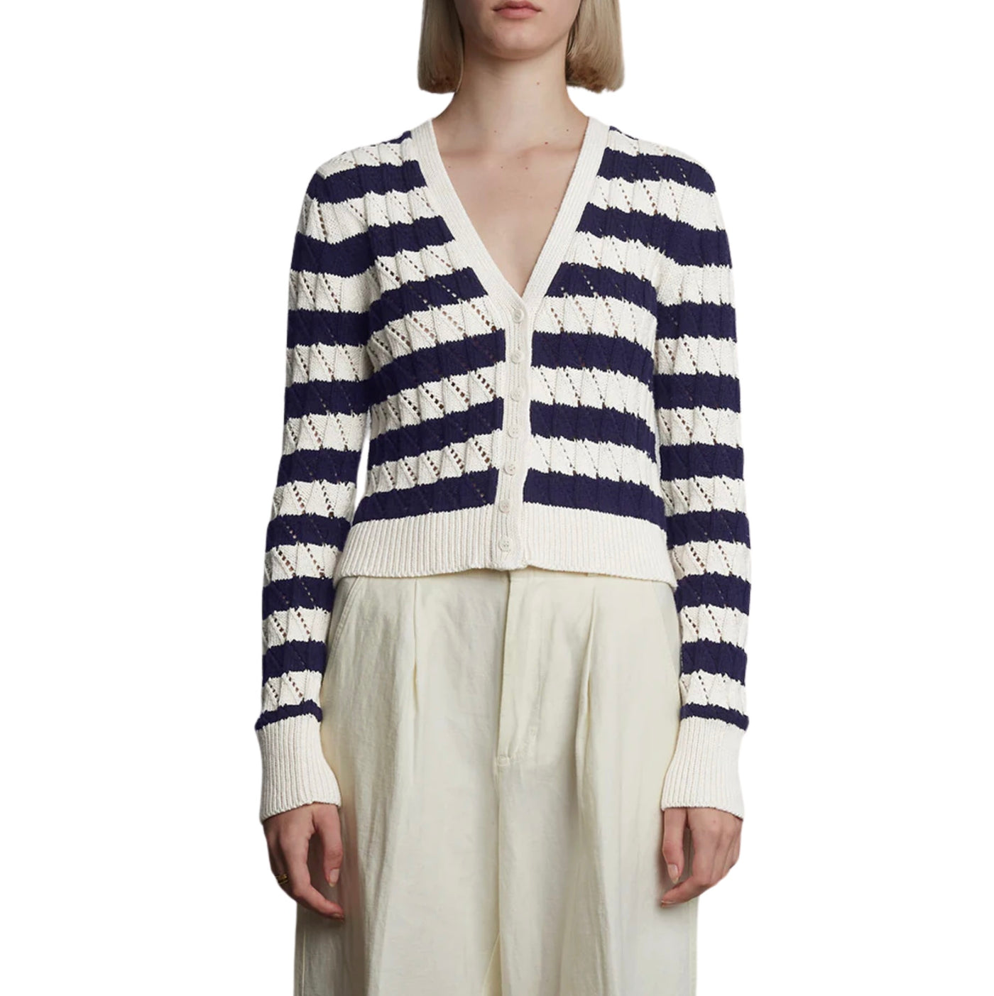 Aya Stripe Cardi - Ivory/Navy