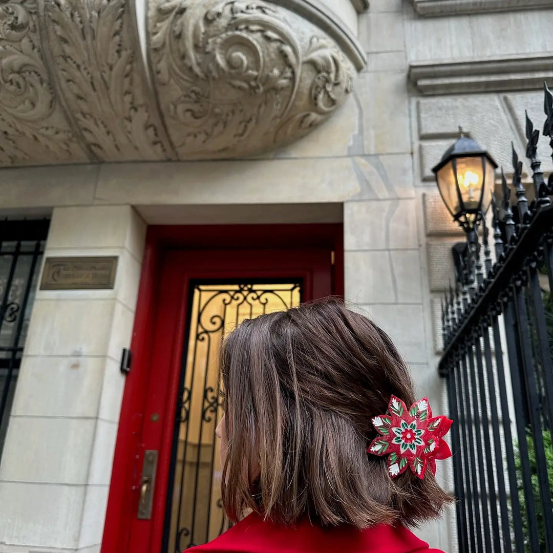 Hand-Painted Hair Clip - Christmas Flower