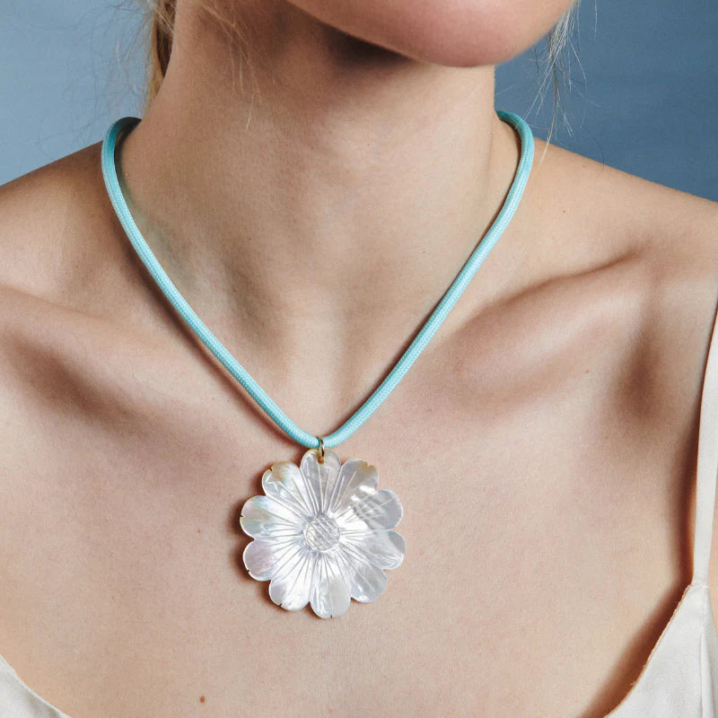 Blue Cord Necklace with MOP Daisy