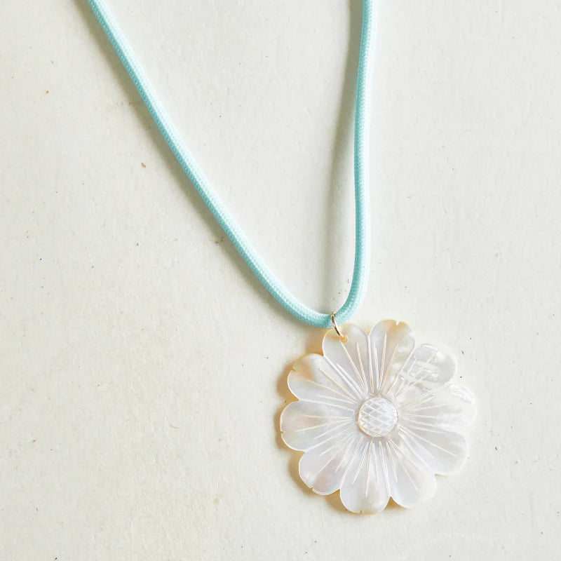 Blue Cord Necklace with MOP Daisy