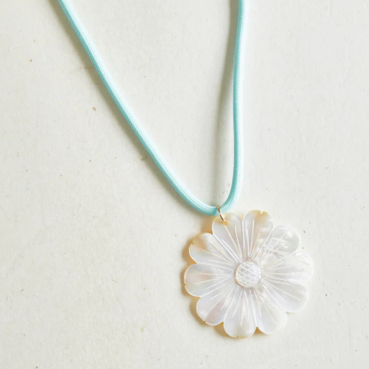 Blue Cord Necklace with MOP Daisy