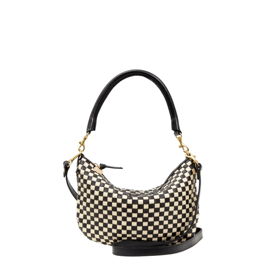 Petit Moyen Messenger - Black & Cream Woven Checker