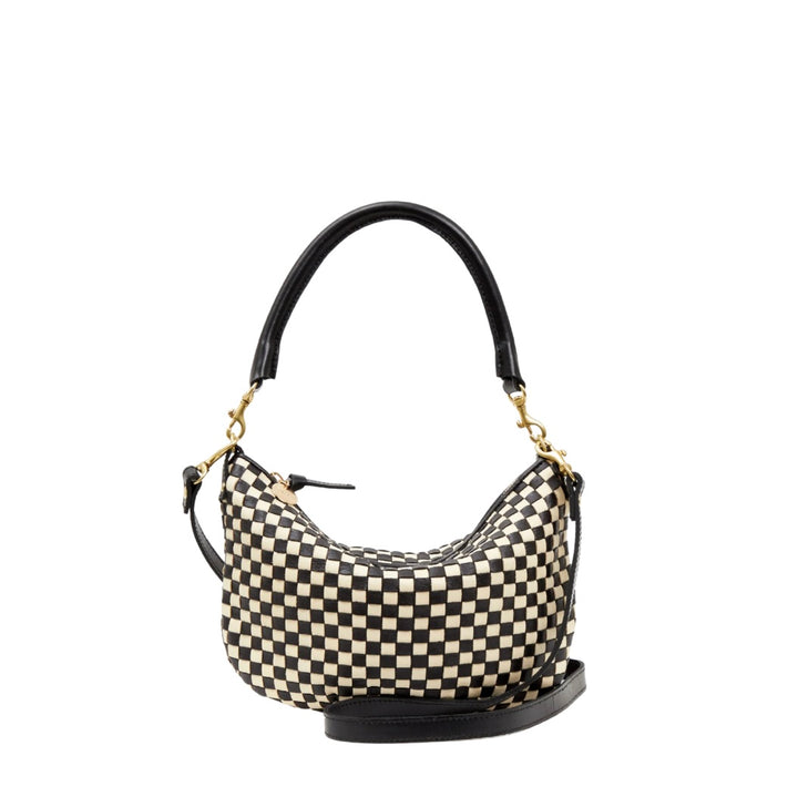 Petit Moyen Messenger - Black & Cream Woven Checker