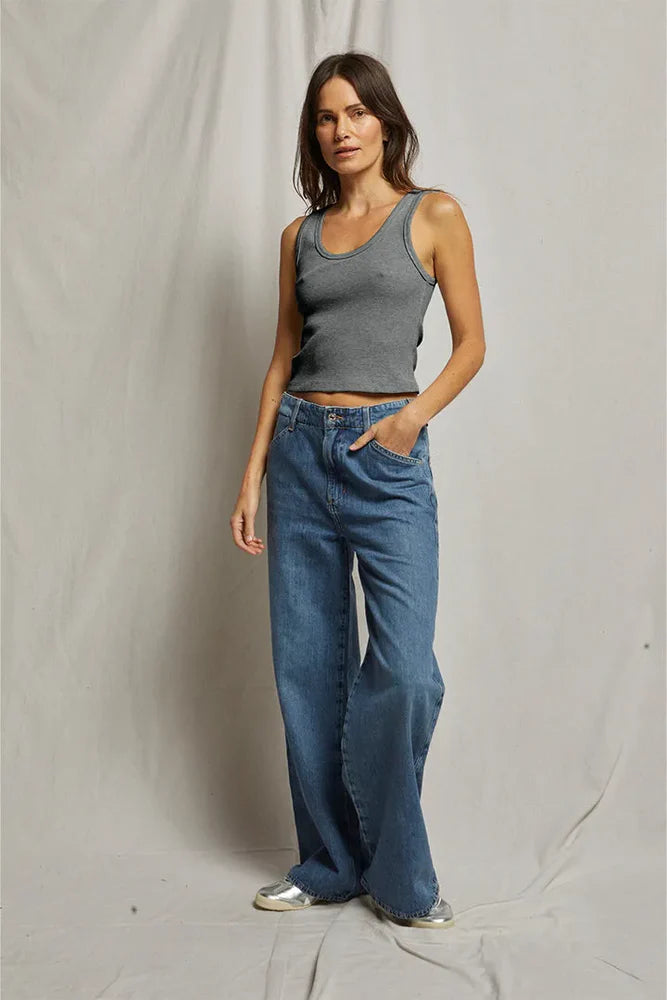 Blondie Structured Rib Tank - Dark Heather Grey
