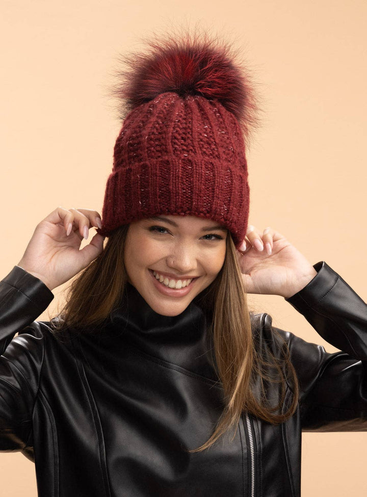 Burgundy Pom Pom Hat