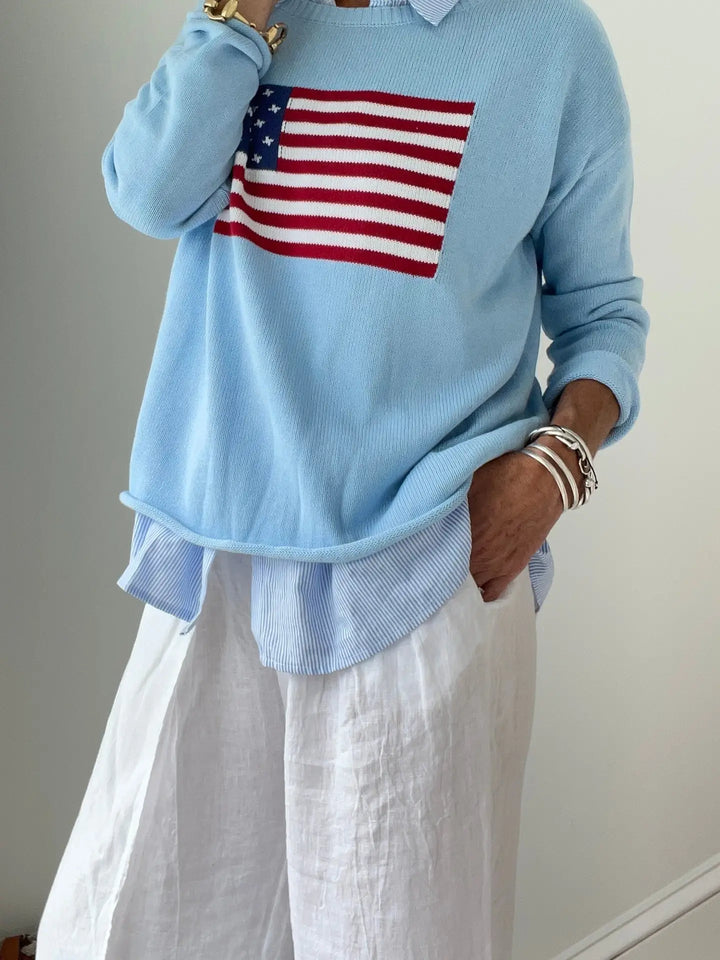 American Flag Sweater - Light Blue
