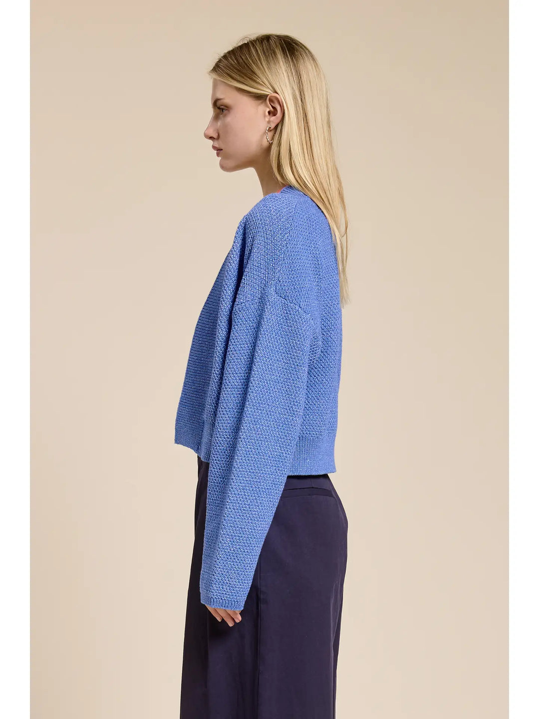 Waffle Sweater Cardigan - Coastal Blue