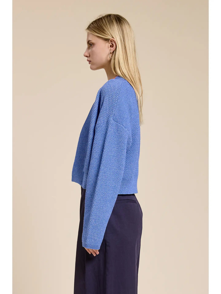 Waffle Sweater Cardigan - Coastal Blue