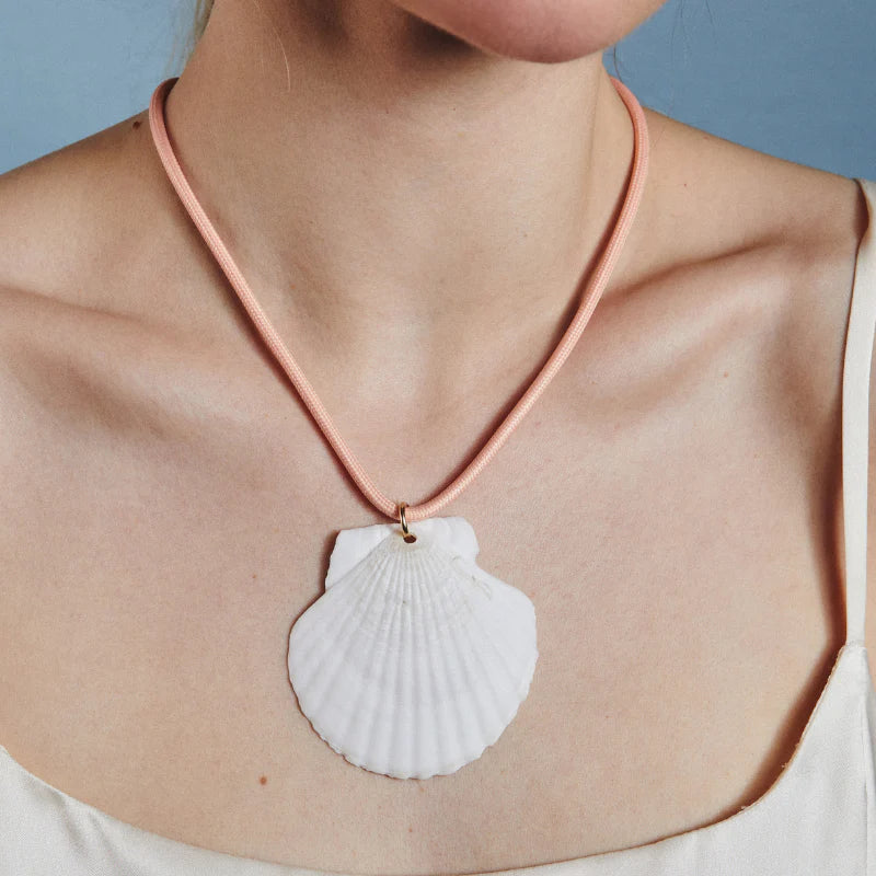 Pink Cord Necklace with White Scallop
