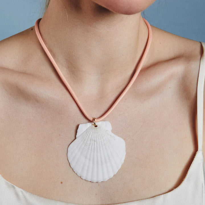 Pink Cord Necklace with White Scallop