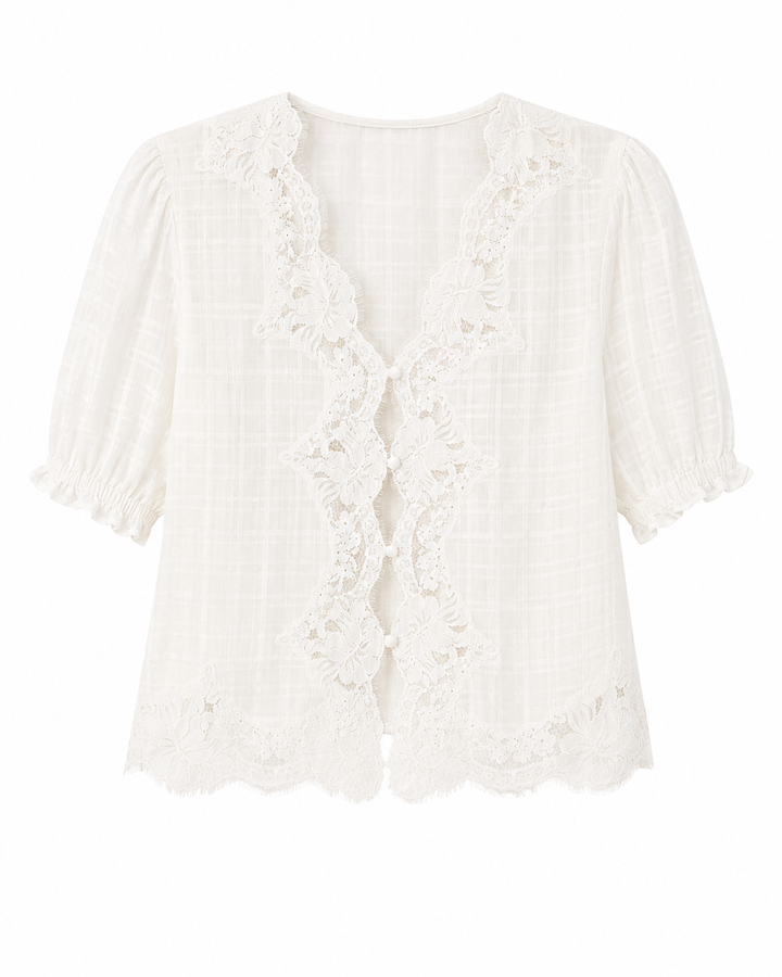 Junie Cotton Plaid Top- White