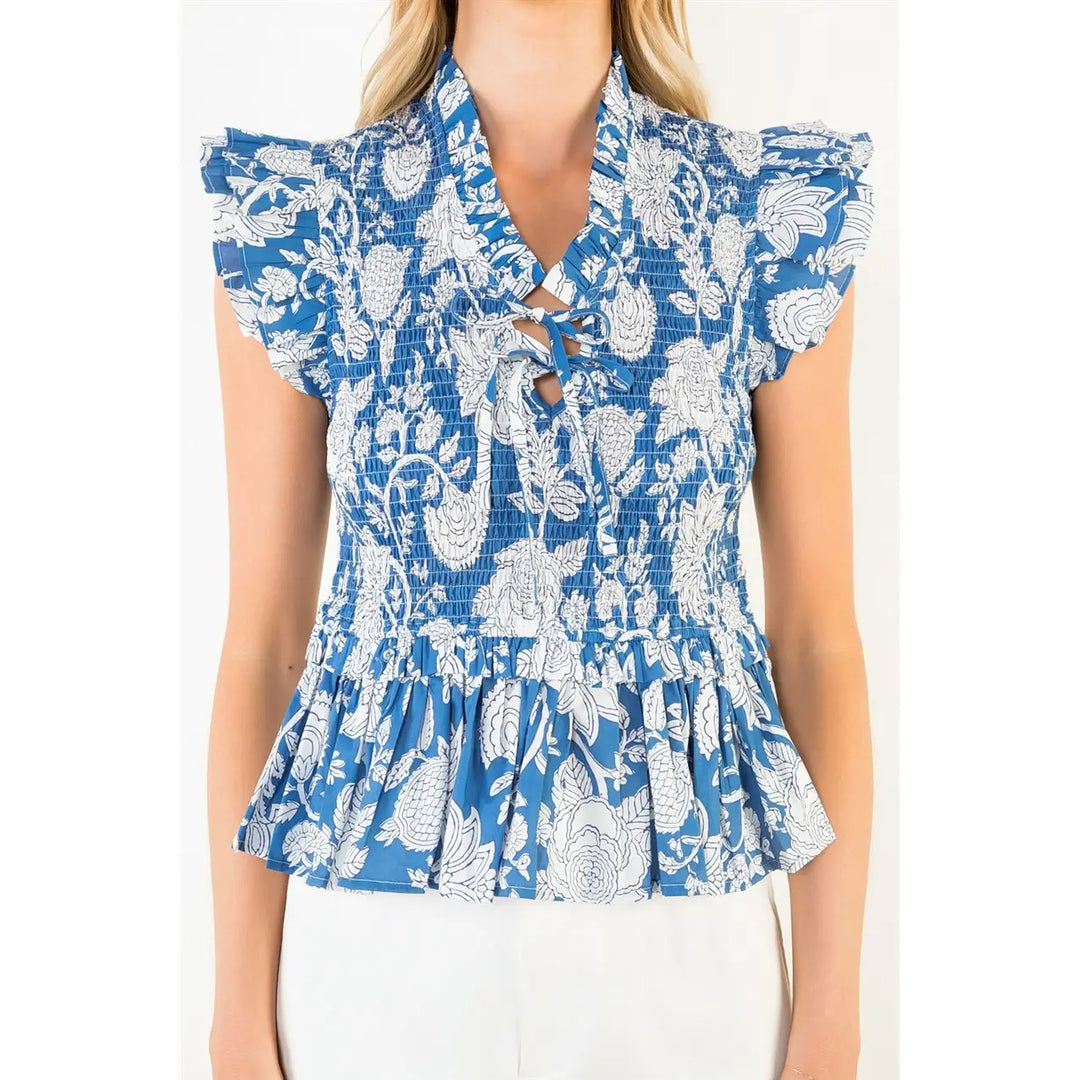 June Ruffled Top - Blue
