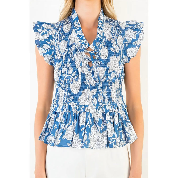 June Ruffled Top - Blue