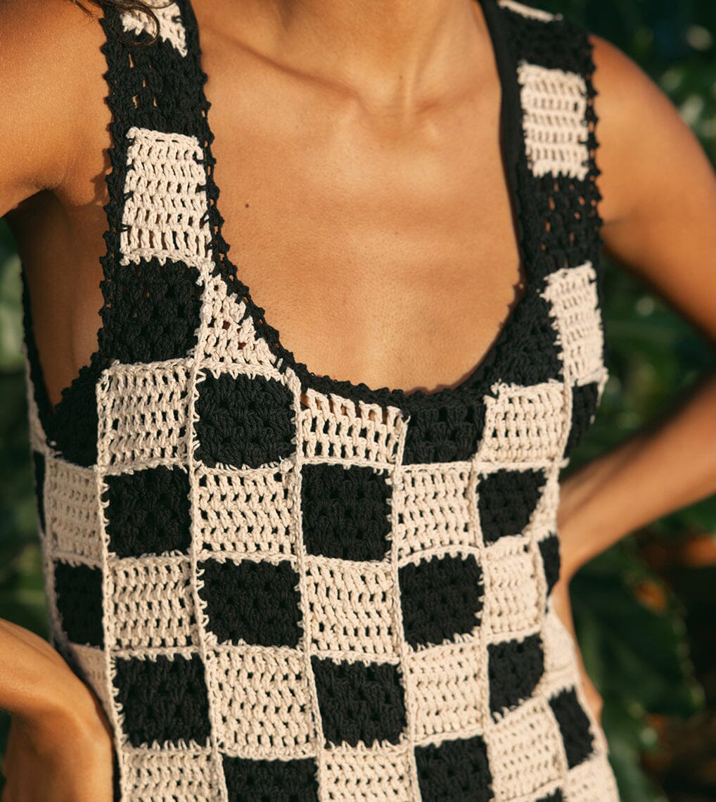 Danika Crochet Ankle Dress - Black & White