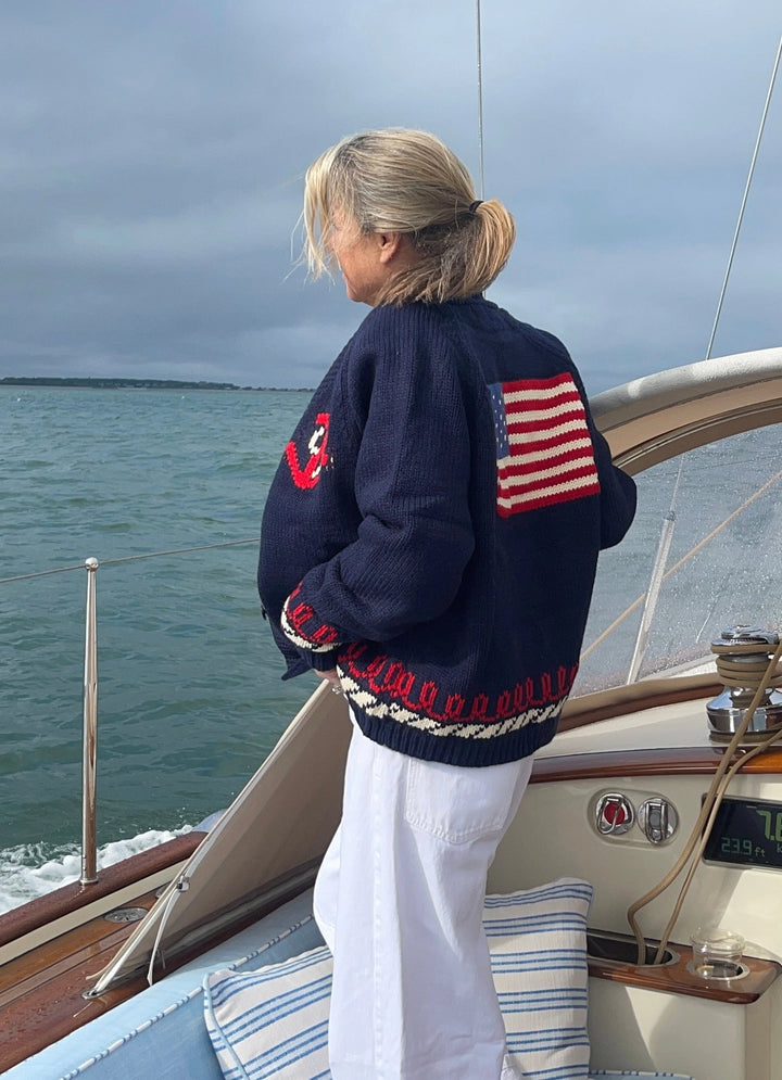 Flag Varsity Cardigan w/ Vintage Trim