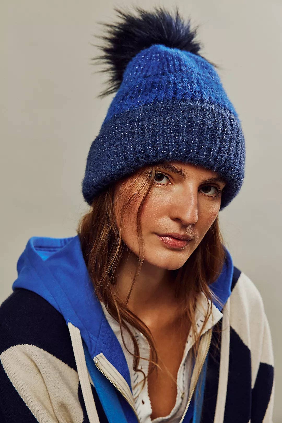 Blue Pom Pom Hat