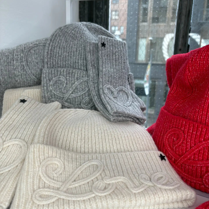 Embroidered Love Gloves - Grey