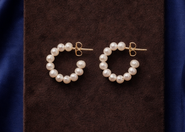 Petite Holly Hoop Earrings - White Pearl