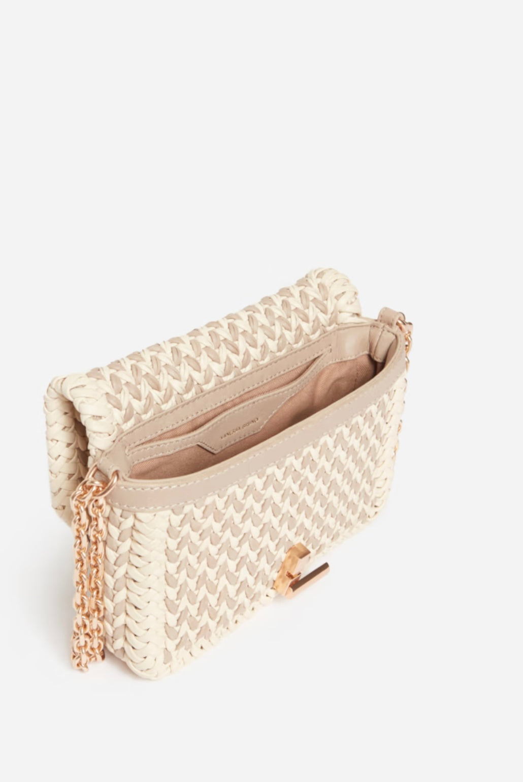 Small Braided Leather Moon Bag - Beige/Ivory