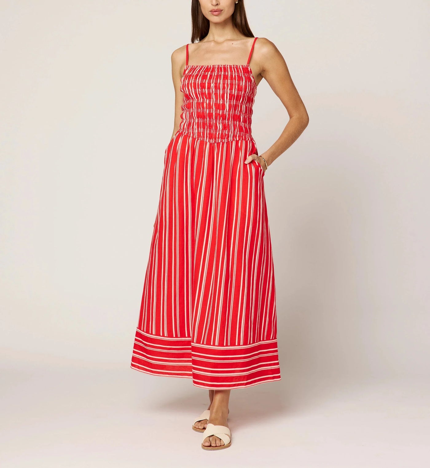 Lacey Ankle Dress - Poppy/Ivory