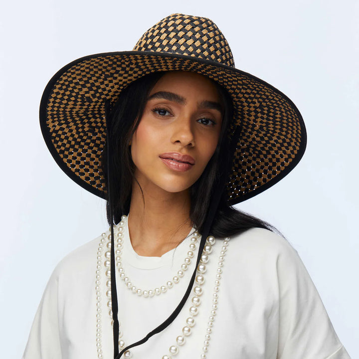 Straw Checkered Hat - Jet/Natural