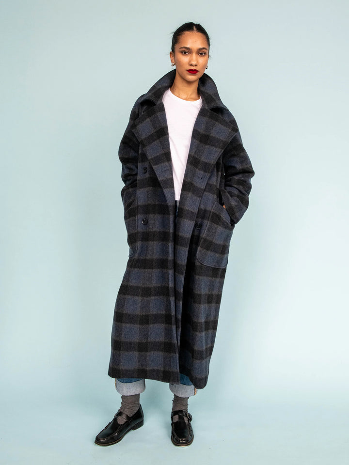 Long Overcoat in Wool Check