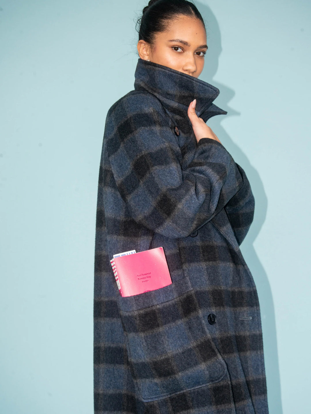 Long Overcoat in Wool Check
