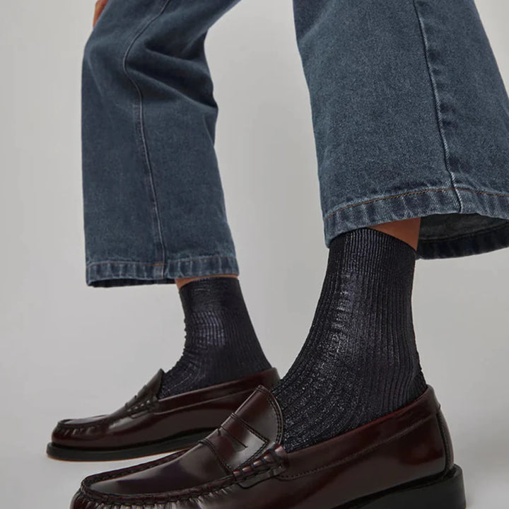 One Ribbed Laminated Sock- Black