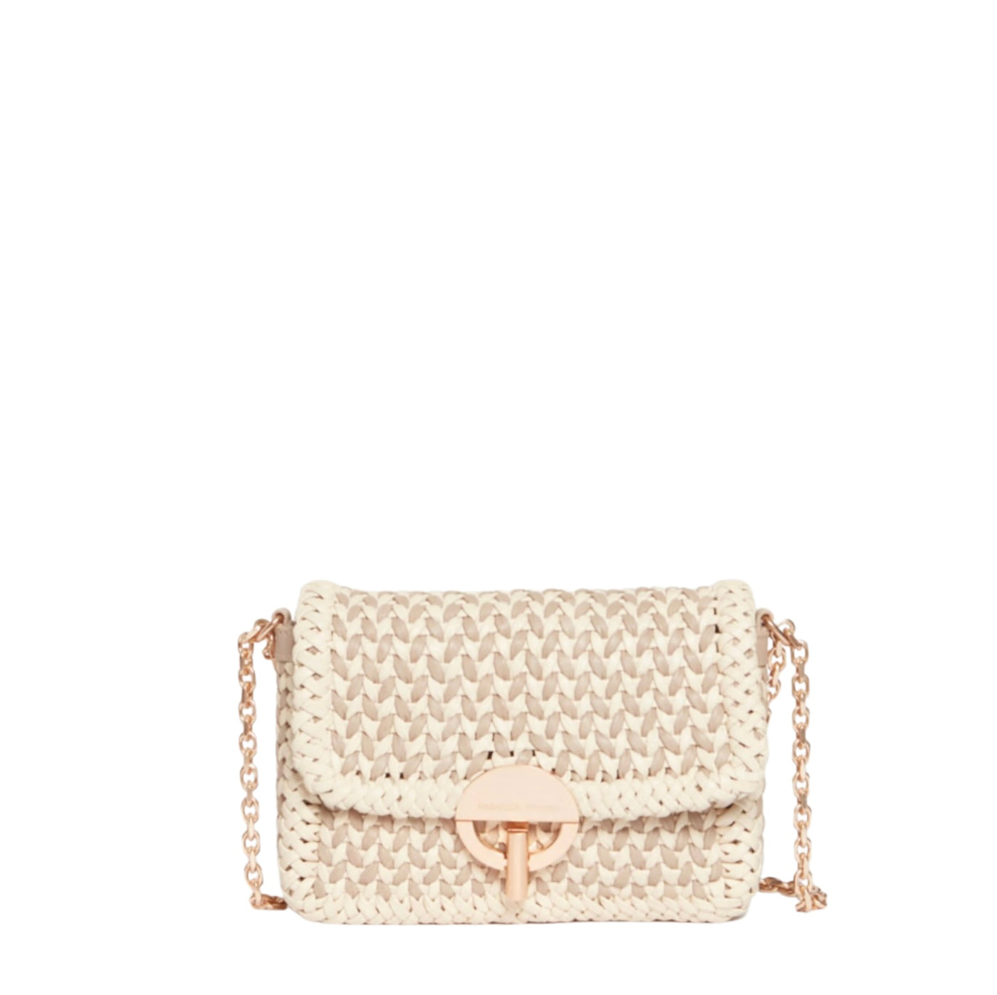 Small Braided Leather Moon Bag - Beige/Ivory