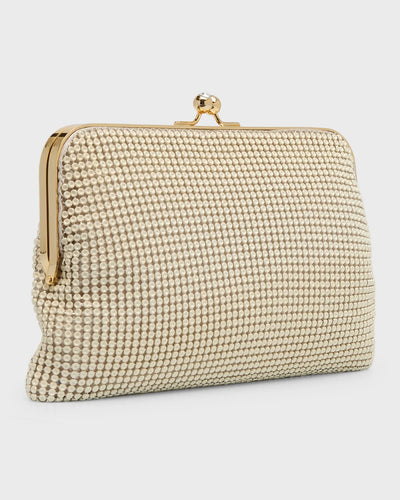 Dimple Embellished Mesh Clutch Bag - Pearl