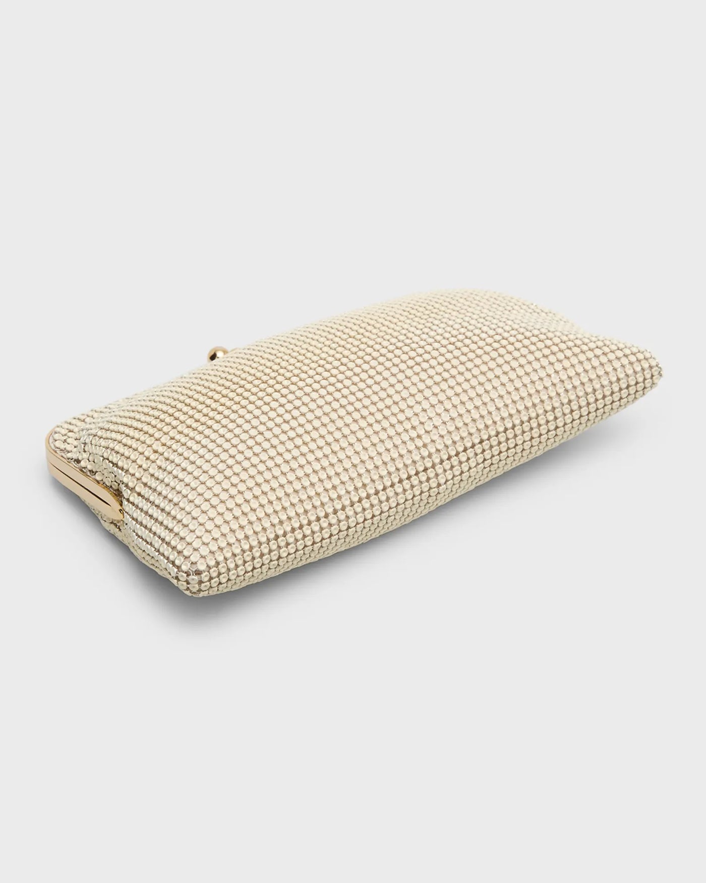 Dimple Embellished Mesh Clutch Bag - Pearl