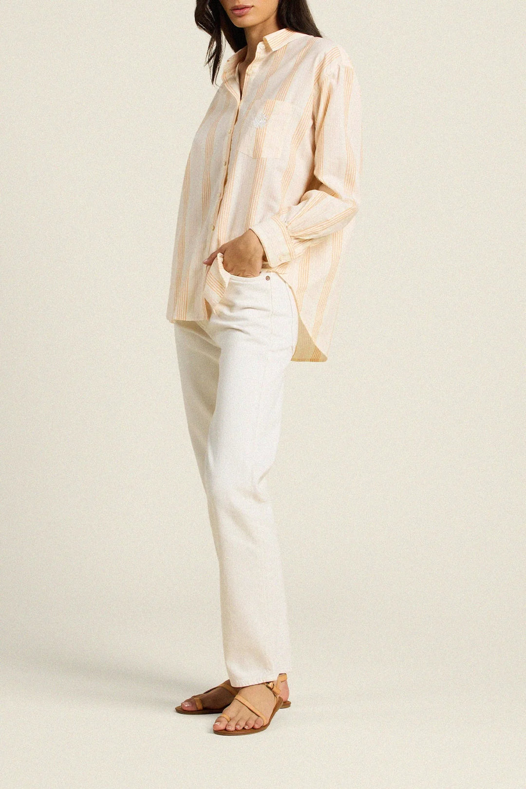 Blake Oversized Shirt w/ Ruffles - Paradis Stripe