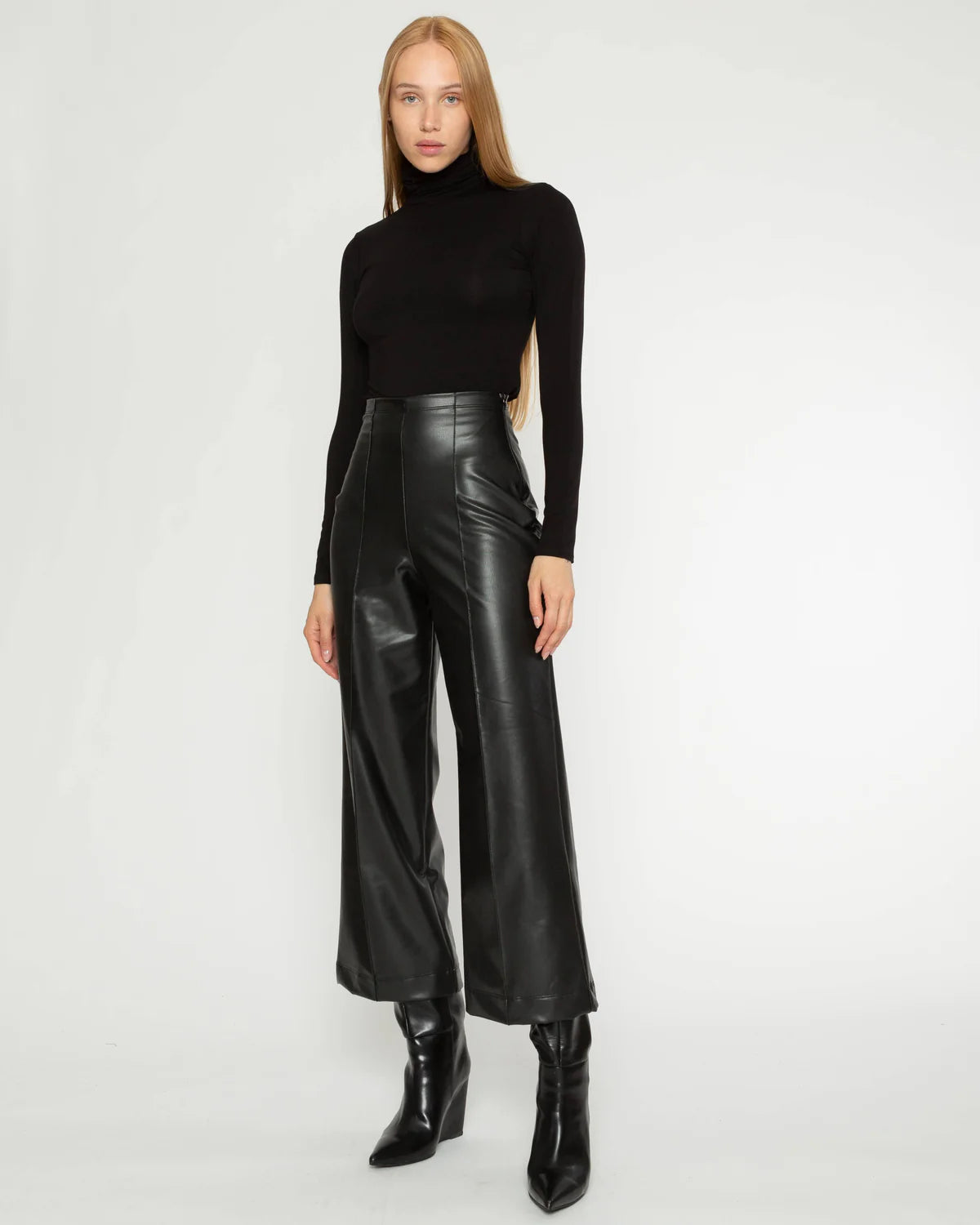 Vegan Leather Straight Leg Pant - Black