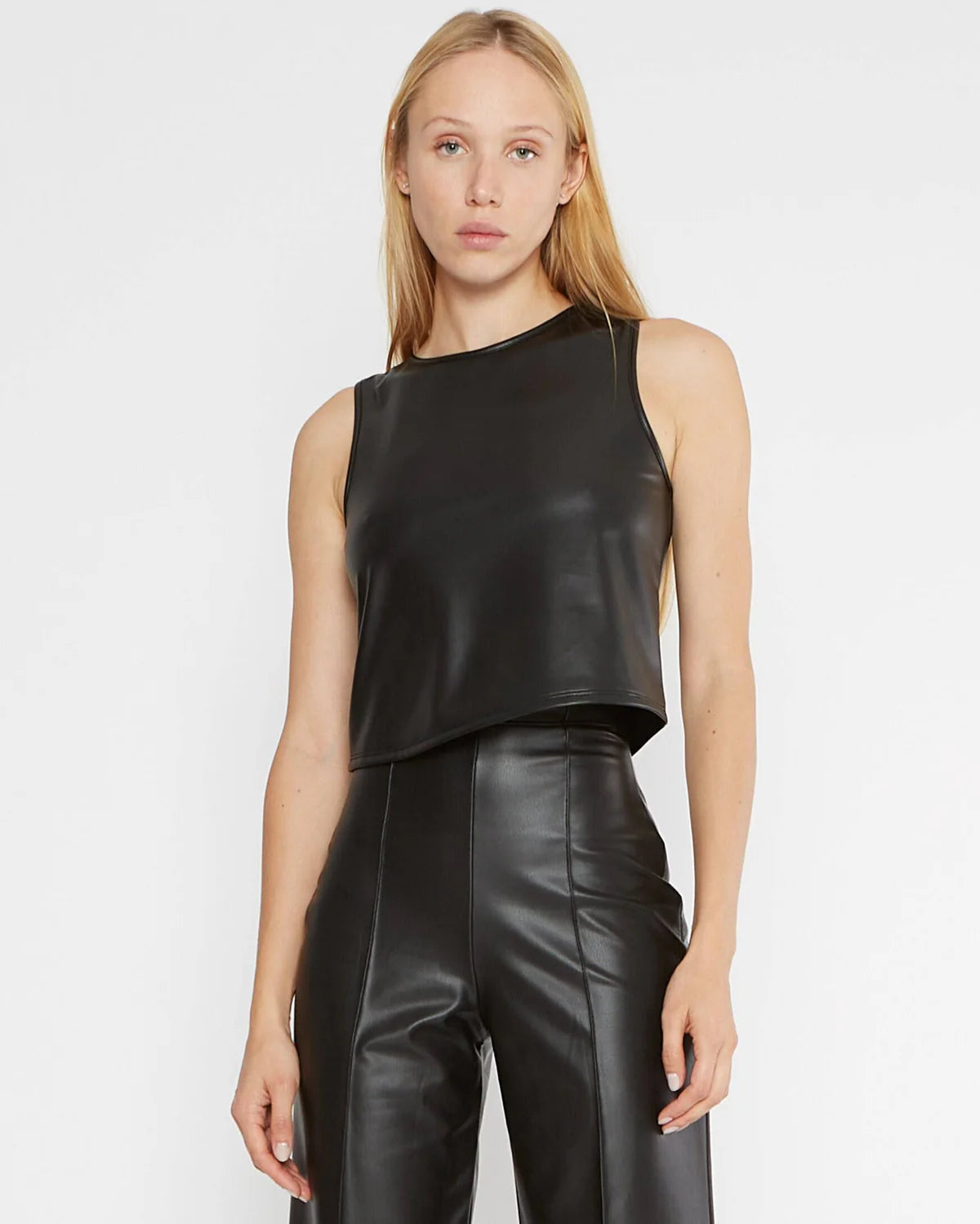 Vegan Leather Tank Top - Black