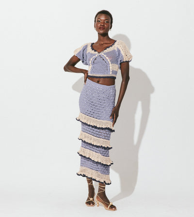 Serena Crochet Ankle Skirt - Blue Multi