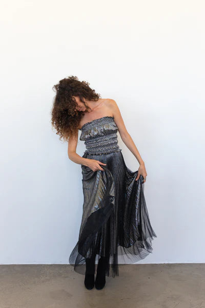 Glitter Tulle Layer Skirt - Silver