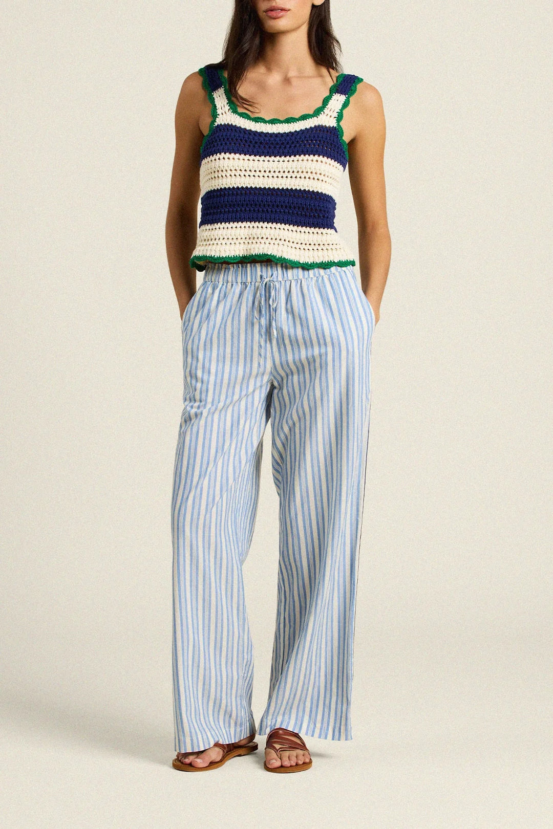 Justine Sweater Tank - Navy Antique White Stripe