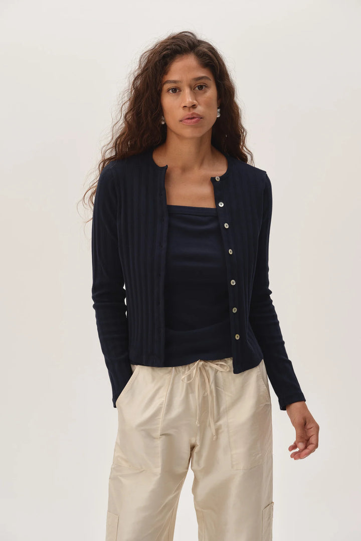 The Varied Rib Cardigan - Navy