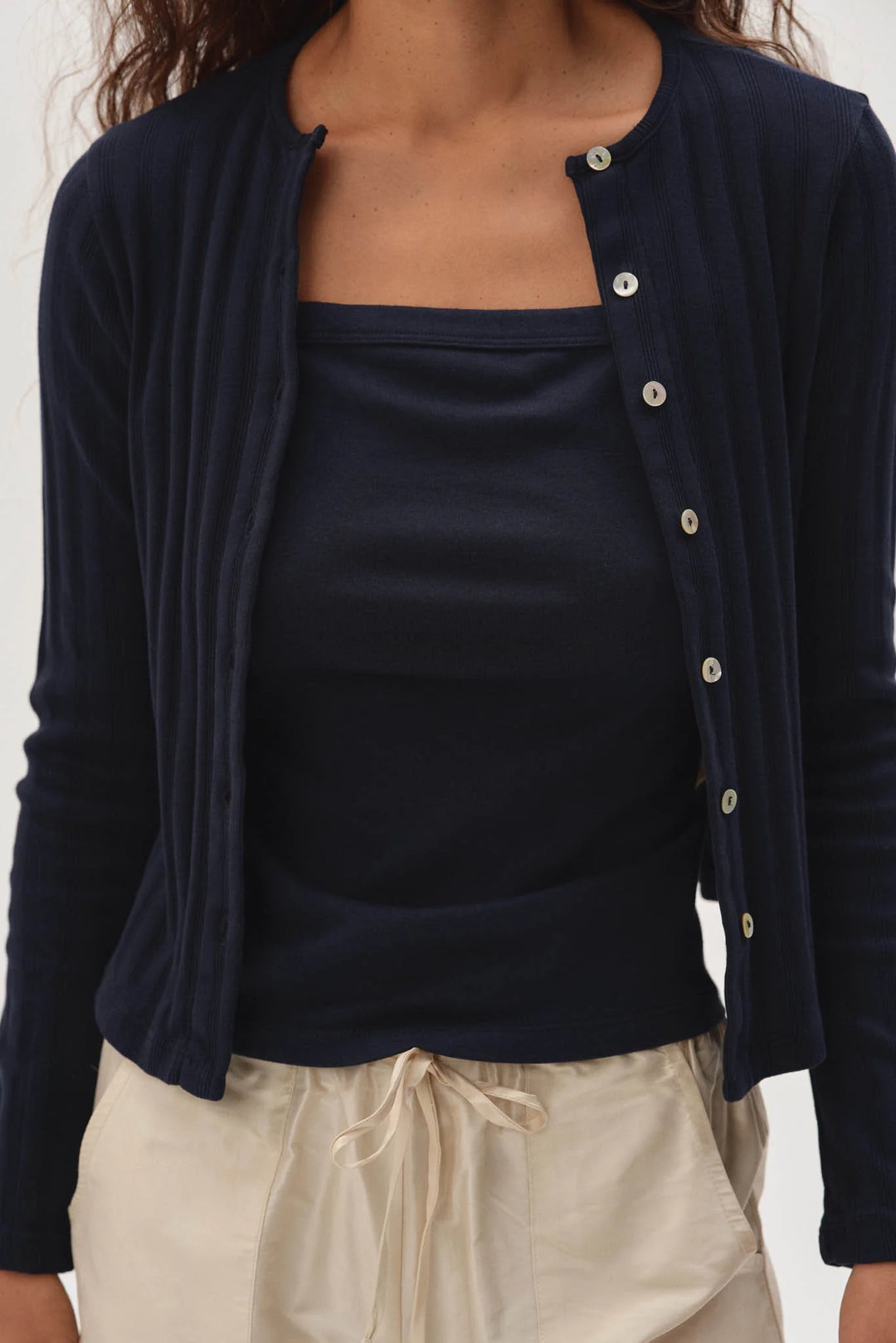 The Varied Rib Cardigan - Navy