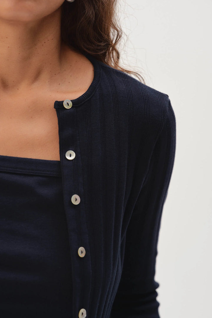 The Varied Rib Cardigan - Navy