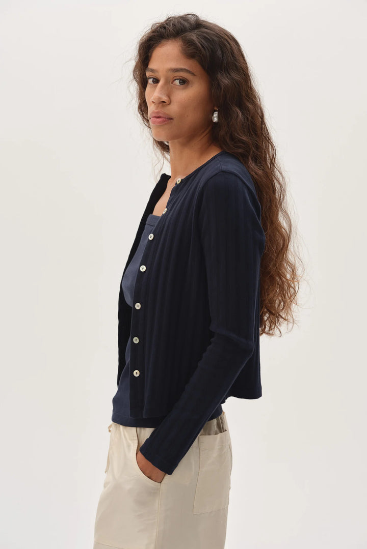 The Varied Rib Cardigan - Navy
