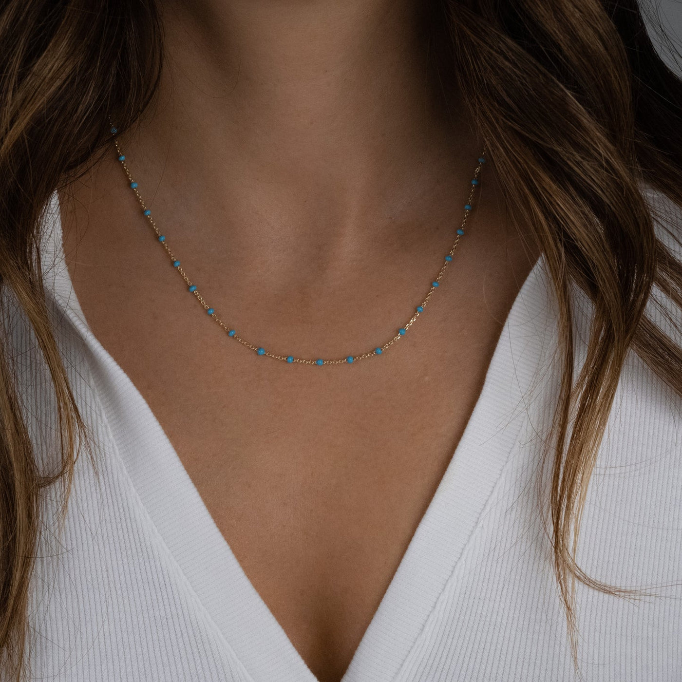 Rosary Enamel Necklace - Turquoise
