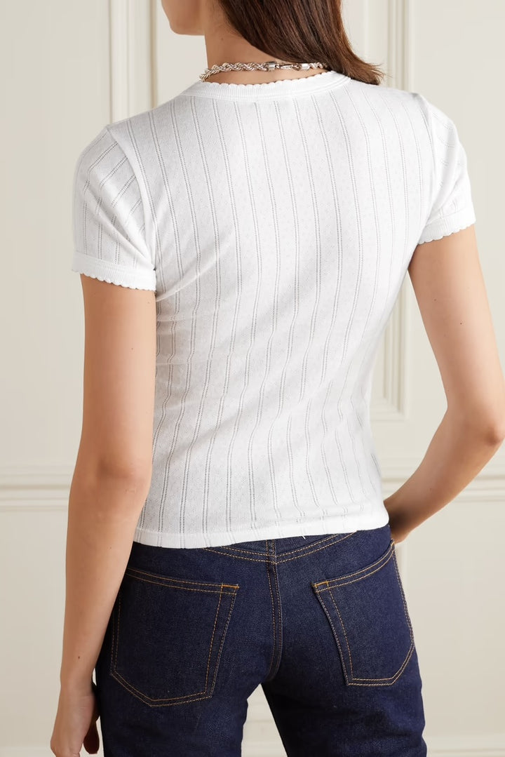 Pointelle Slim Fit Tee - White